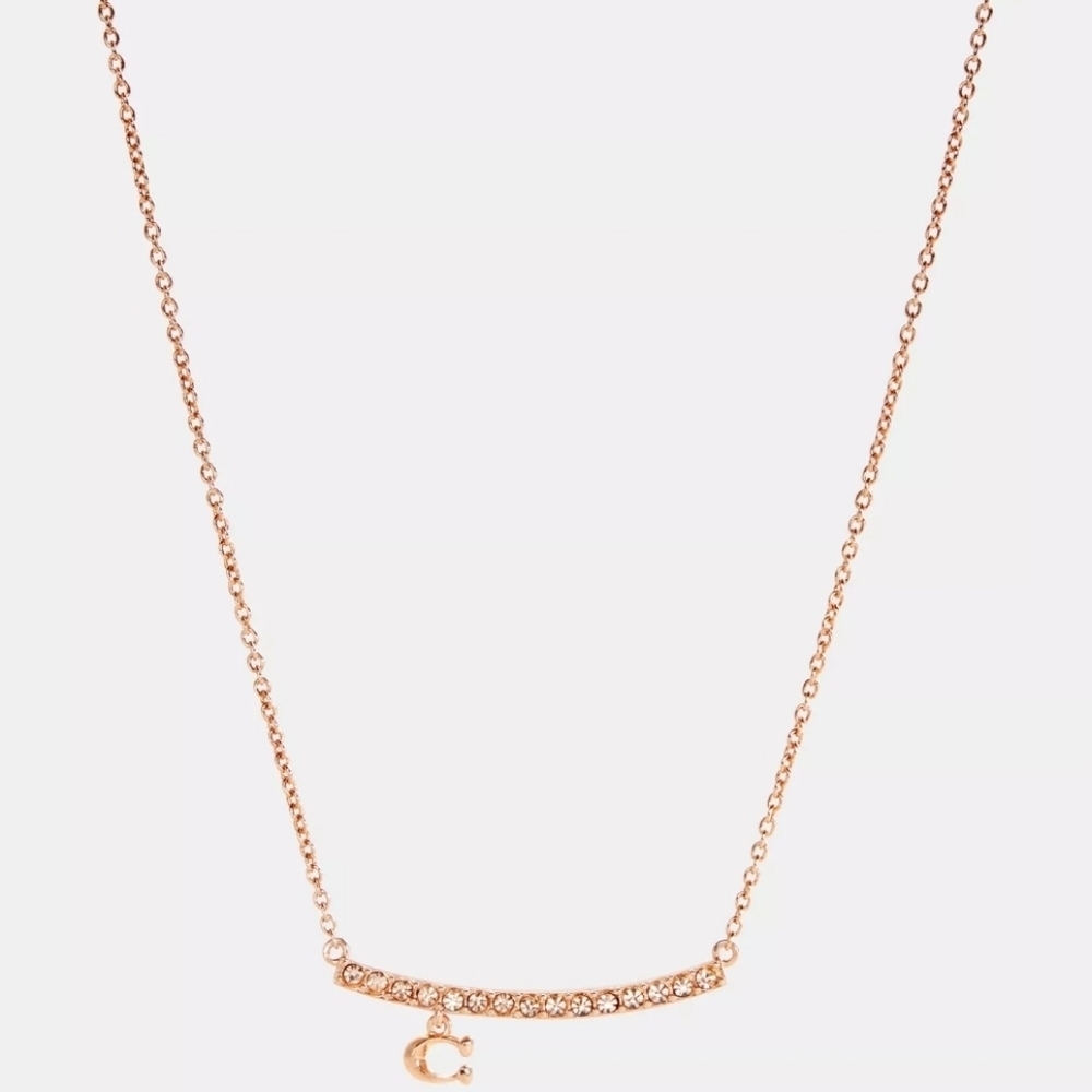 💛🔹️Coach🔹️ signature pave Bar C Charm Necklace Rose Gold